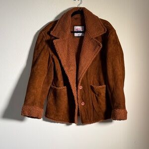 Vintage 1970s rust colored Suede Jacket with Faux Shearling Lining